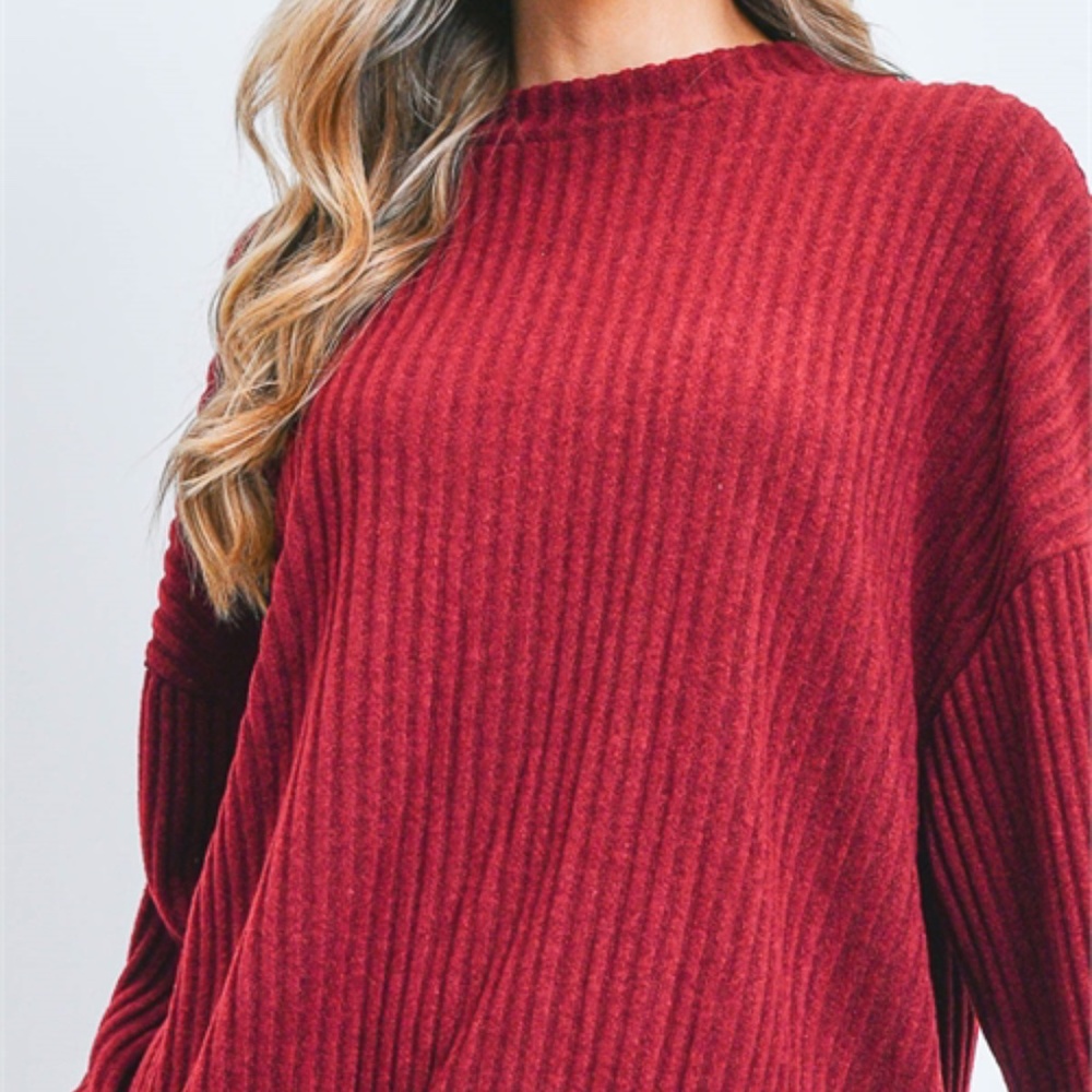 Burgundy sweater ribbed top - Picture 2 of 7